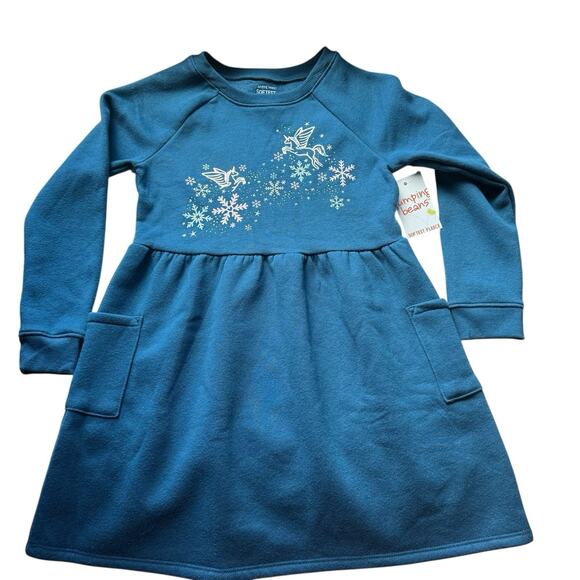 Jumping Beans Girls Holiday Unicorn Teal Long Sleeve Fleece Dress sz 6X NWT - Picture 1 of 4